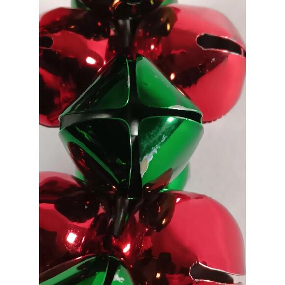 Vintage Metal Red Green Jingle Bell Wreath Christmas Wall Door Hanging 10" - Picture 9 of 12